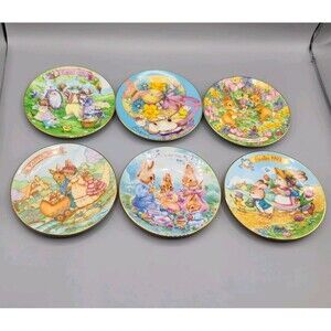 Vintage Avon Easter Plates 22K Gold Trim 1991 to 1996 Set Of 6